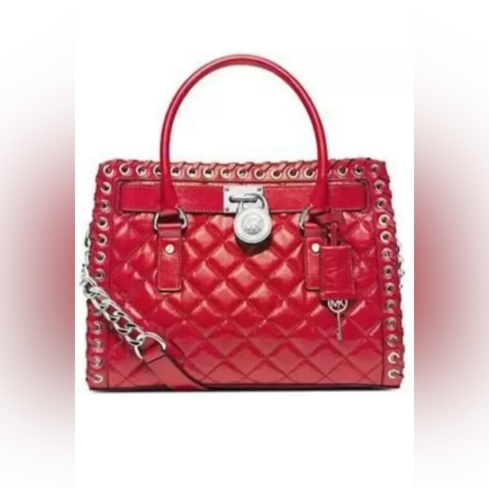 MICHAEL KORS HIPPIE GROMMET HAMILTON‎ SATCHEL TOTE QUILTED LG CROSSBODY RED $458